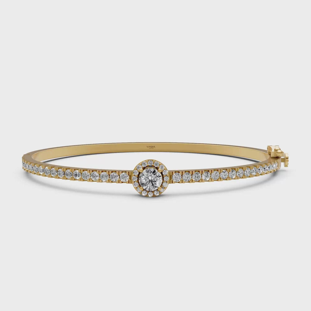 Bangle met Pave en Rond Briljant Halo - 18k Geelgoud - 1,86 ct
