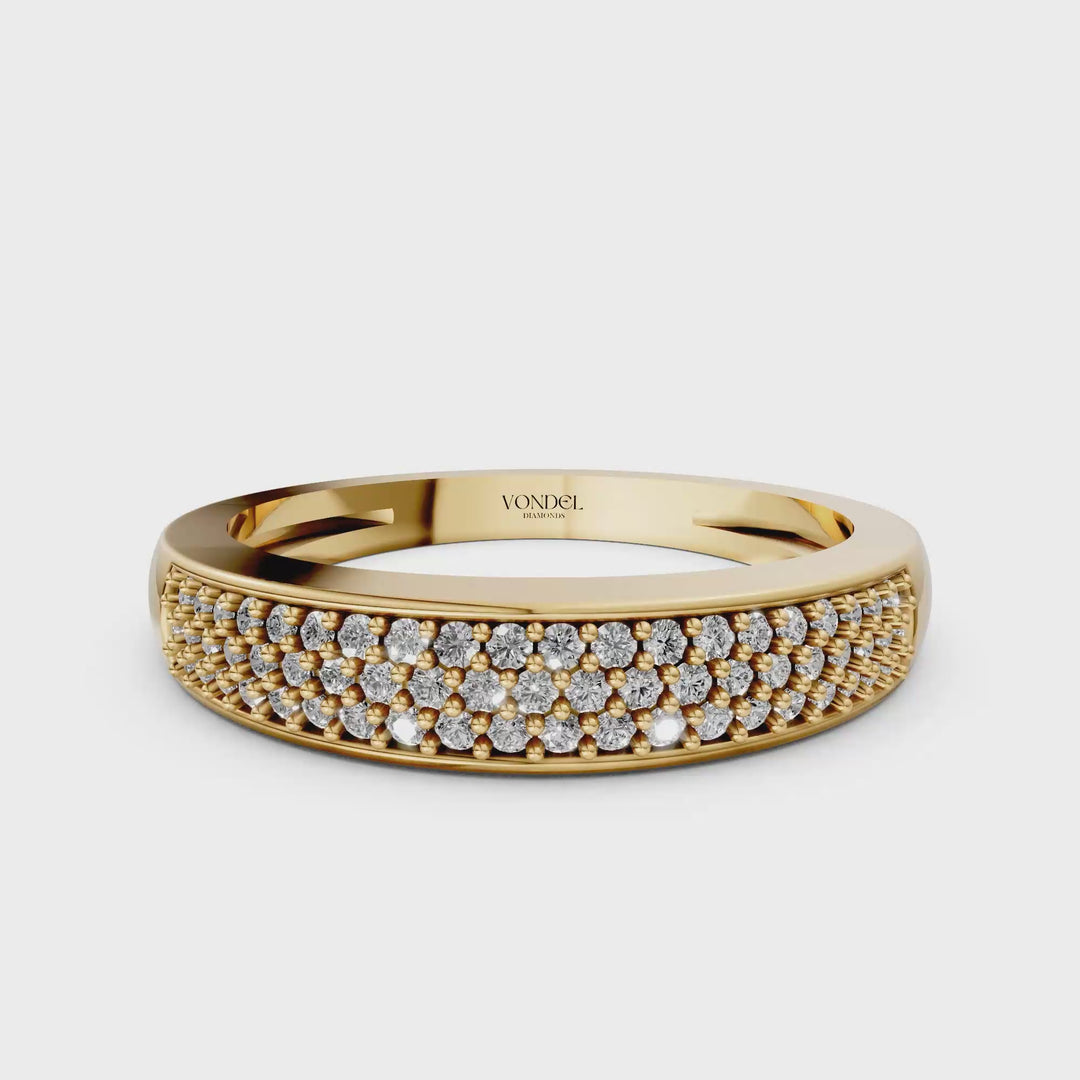 Rijring met drie rijen Pave Diamanten - 18K Geelgoud - 0,28 ct