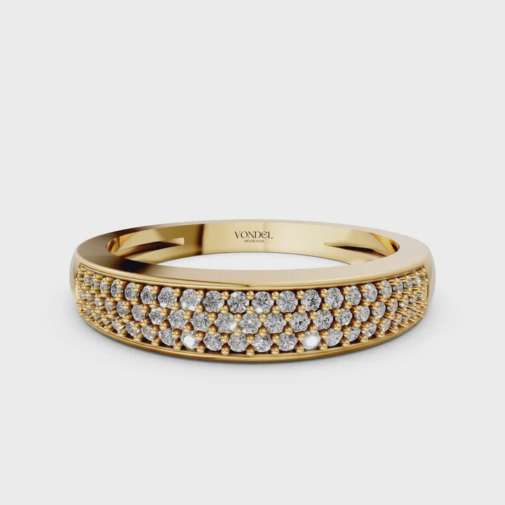Rijring met drie rijen Pave Diamanten - 18K Geelgoud - 0,28 ct