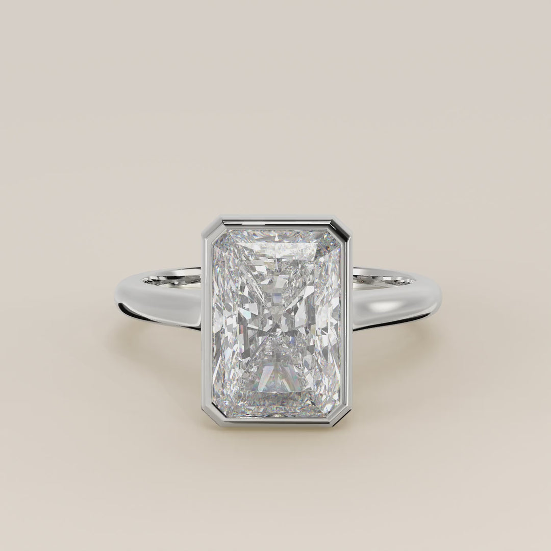 Mara - Radiant Lab Grown Diamond Ring Solitair with Bezel Setting and Cathedral Setting