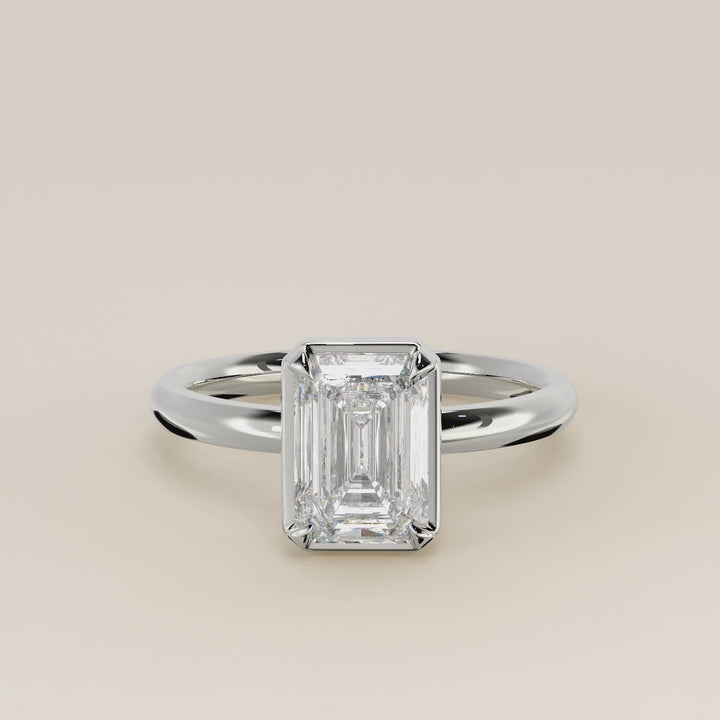 Belle - Emerald Lab Grown Diamond Ring Solitair with Faux Bezel Setting
