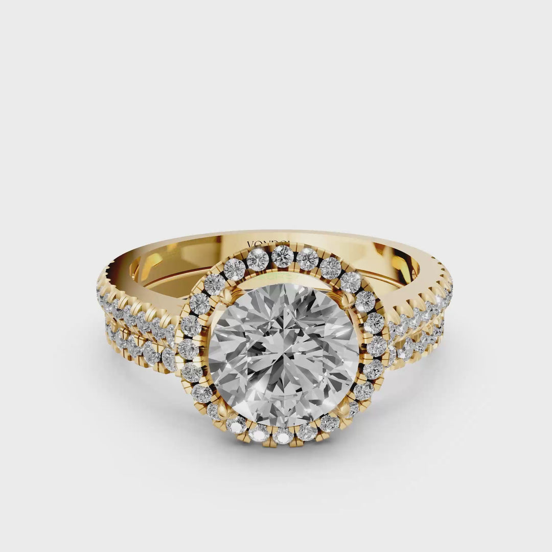 Rond Briljant Halo Ring met Pave en Aanschuifring (Set) - 18K Goud
