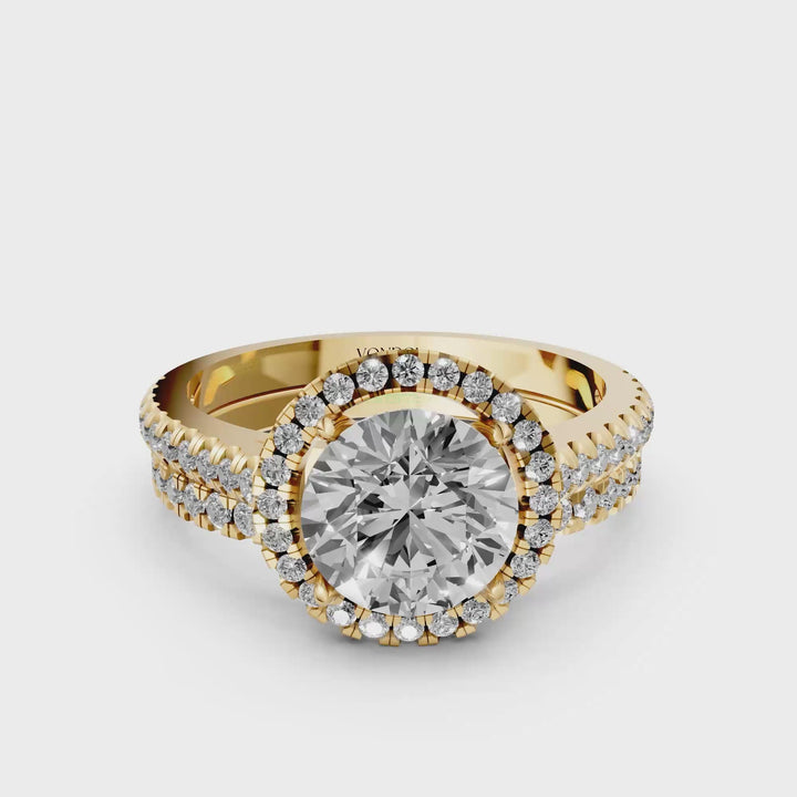 Rond Briljant Halo Ring met Pave en Aanschuifring (Set) - 18K Goud