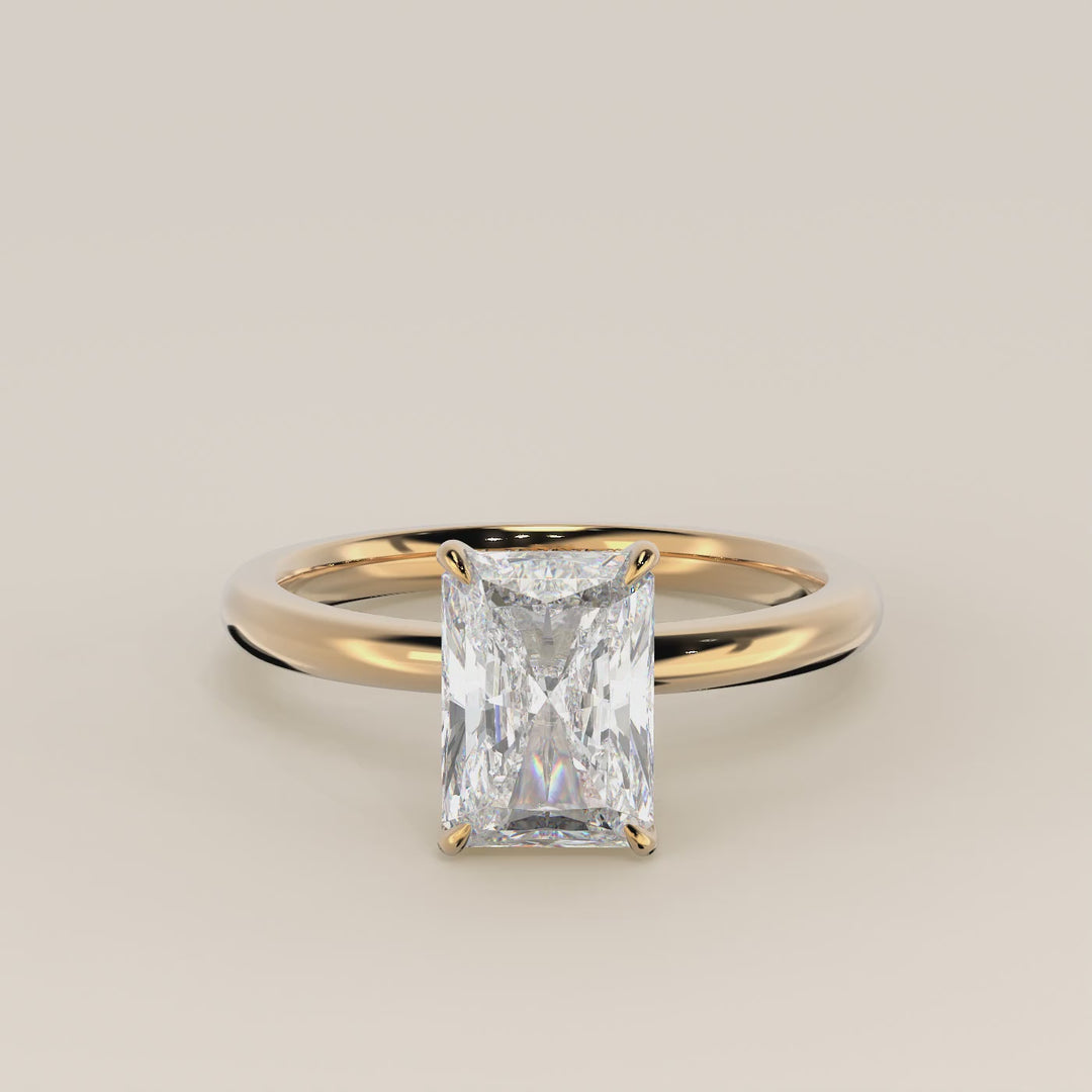 Verlovingsring radiant lab grown diamant met hidden halo, geelgoud
