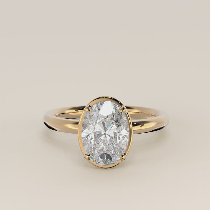 Belle - Oval Lab Grown Diamond Ring Solitair with Faux Bezel Setting