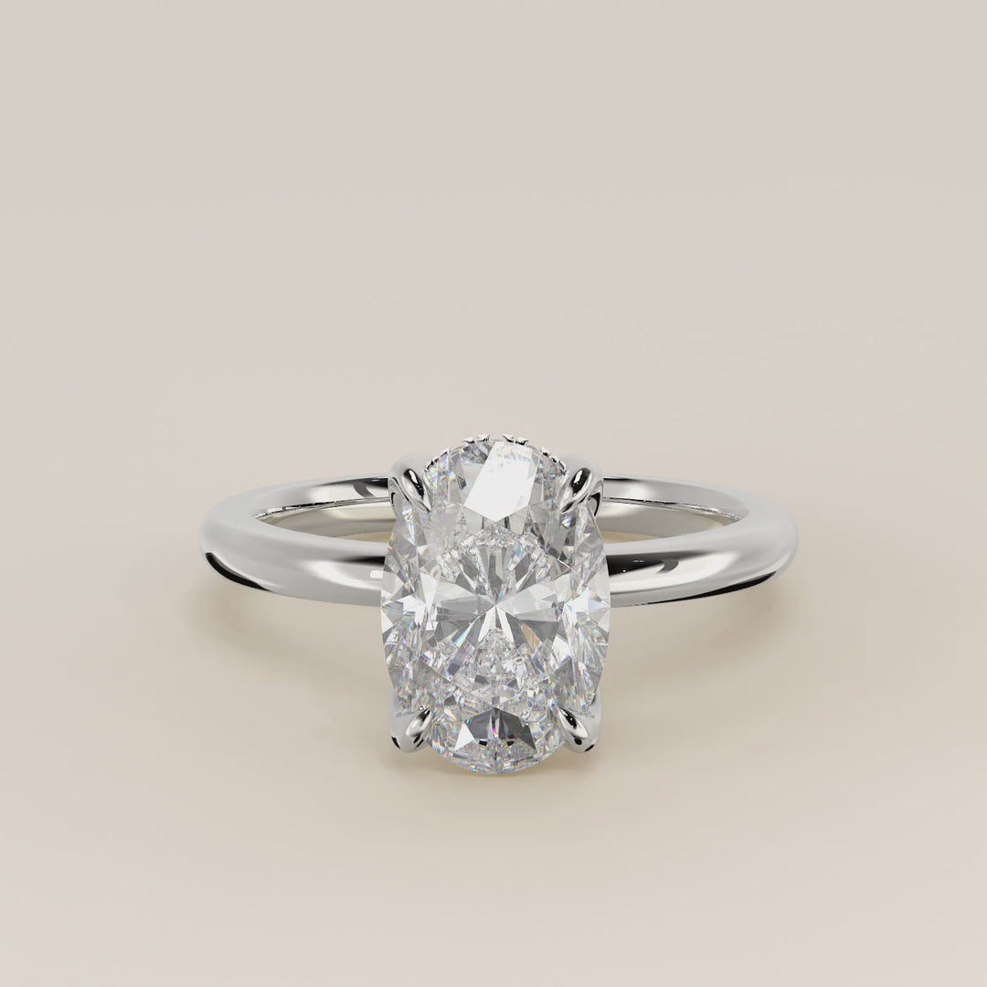Lynn - Oval Solitair Lab Grown Diamond Ring with Petal Prongs and Hidden Halo