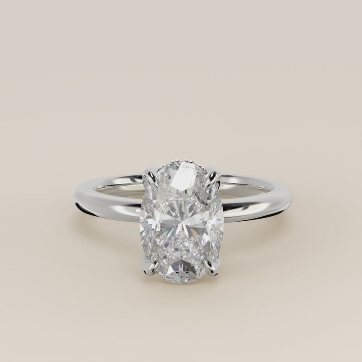 Lynn - Oval Solitair Lab Grown Diamond Ring with Petal Prongs and Hidden Halo