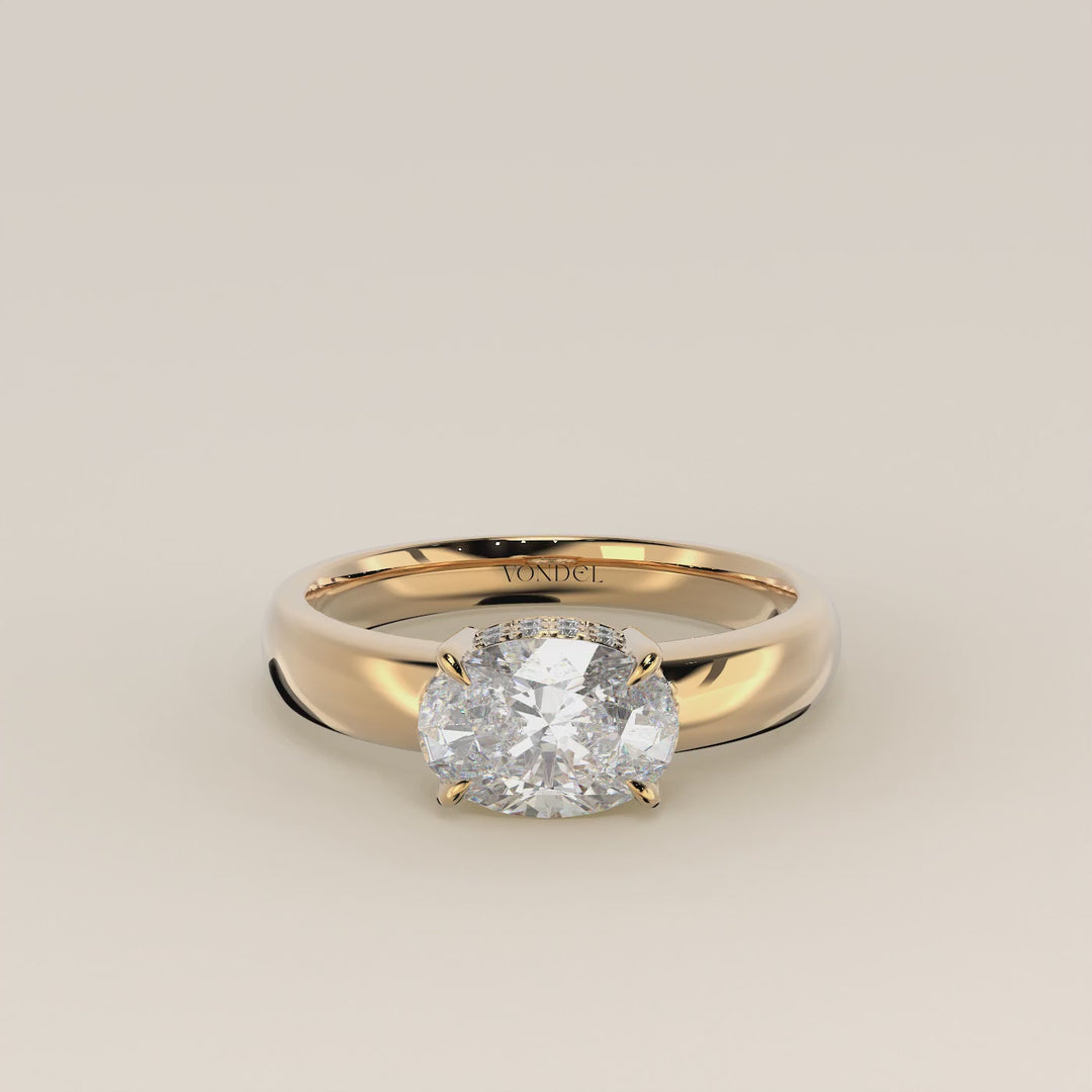 Joanne - Oval East to West Lab Grown Diamond Ring with Double Hidden Halo and Wide Band