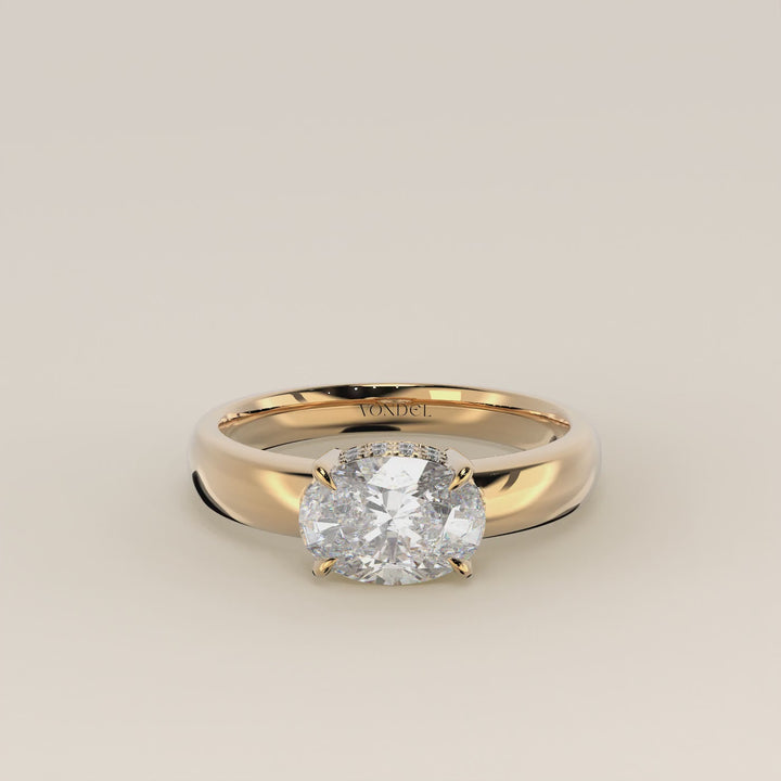 Joanne - Oval East to West Lab Grown Diamond Ring with Double Hidden Halo and Wide Band