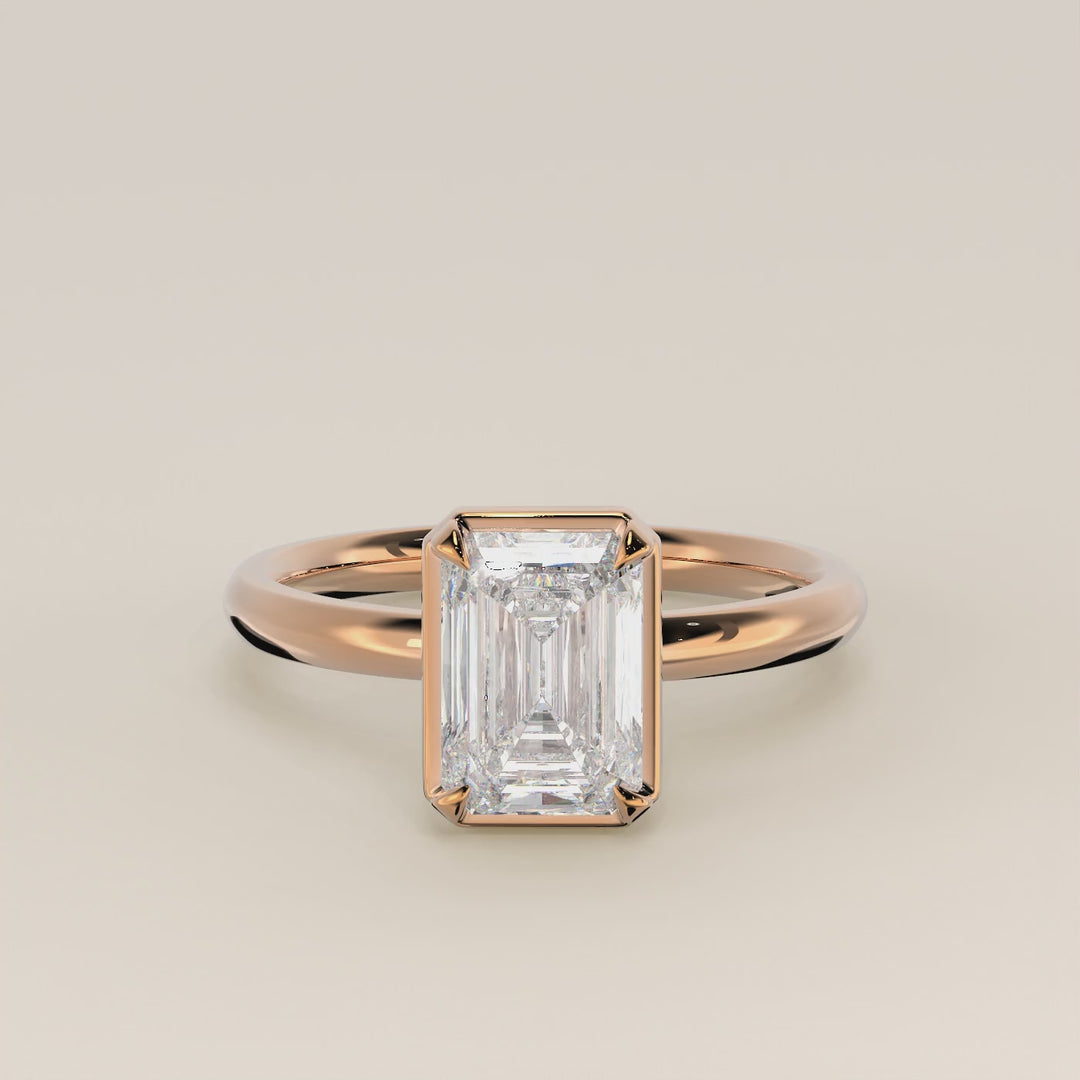 Belle - Emerald Lab Grown Diamond Ring Solitair with Faux Bezel Setting