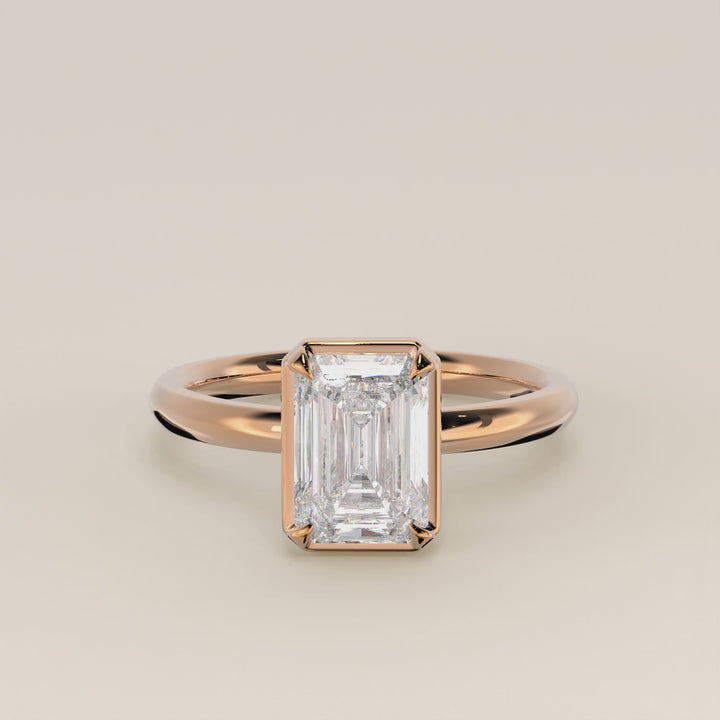 Belle - Emerald Lab Grown Diamond Ring Solitair with Faux Bezel Setting
