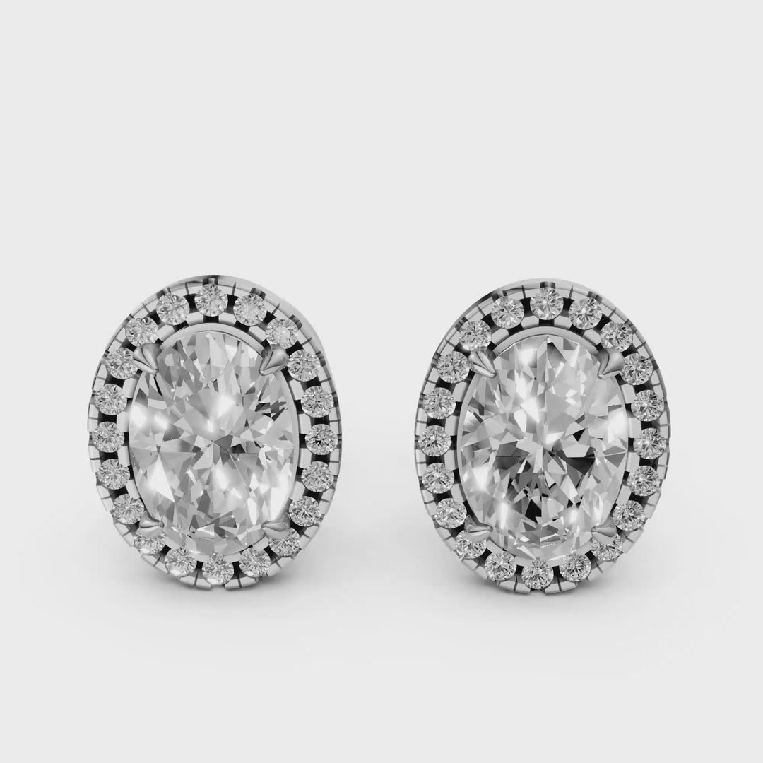 Oval Halo Stud Oorbellen - 18K Witgoud - 1,24 ct