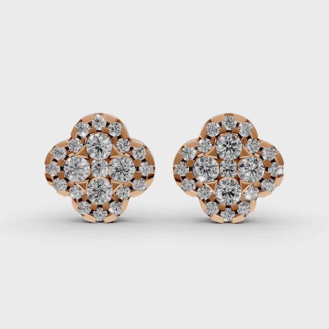 Pave Flower Stud Oorbellen - 18K Goud - 0,93 ct