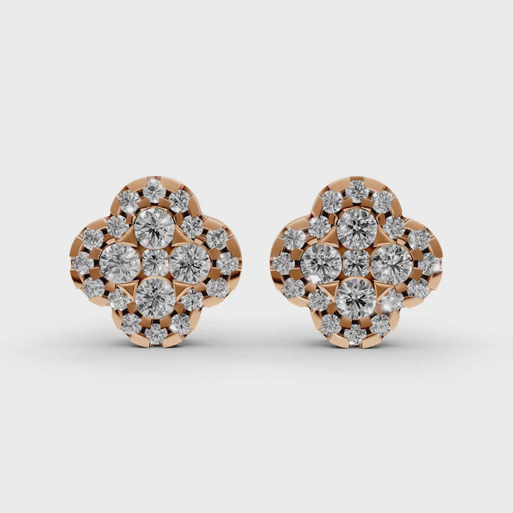 Pave Flower Stud Oorbellen - 18K Goud - 0,93 ct