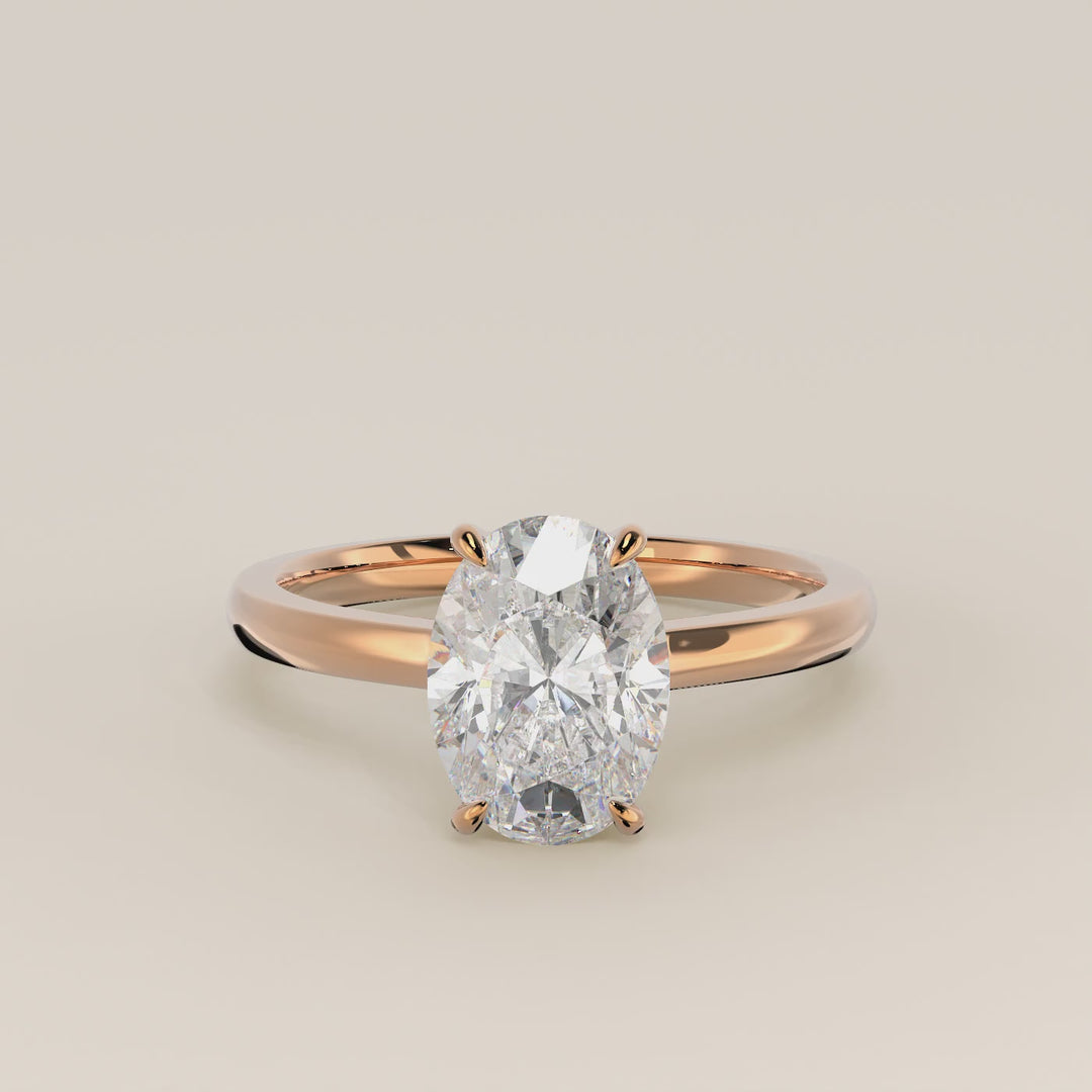 Katy - Oval Lab Grown Diamond Ring with Hidden Halo and Open Bridge Setting