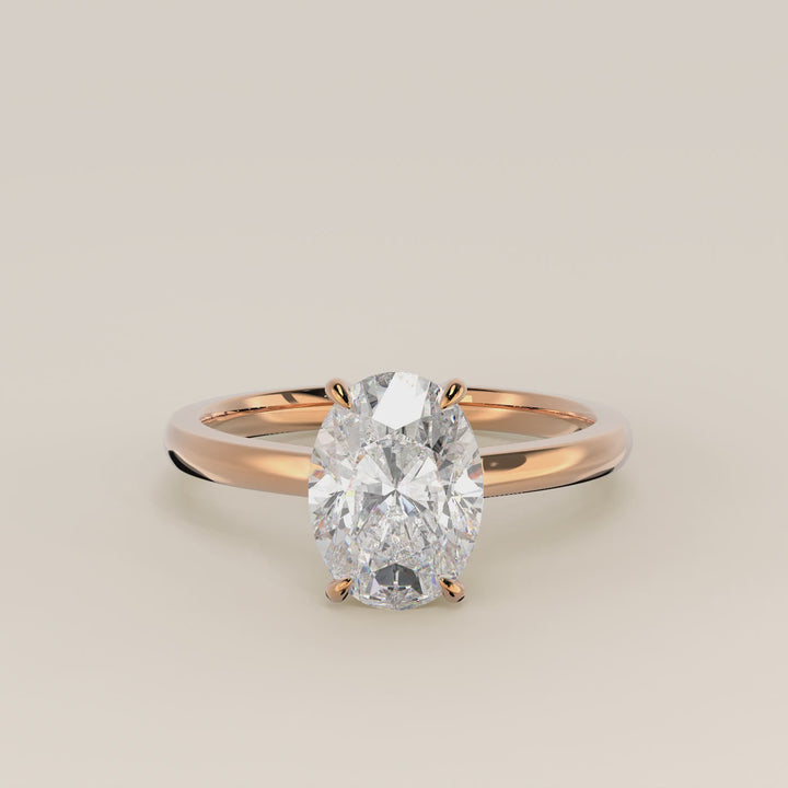 Katy - Oval Lab Grown Diamond Ring with Hidden Halo and Open Bridge Setting