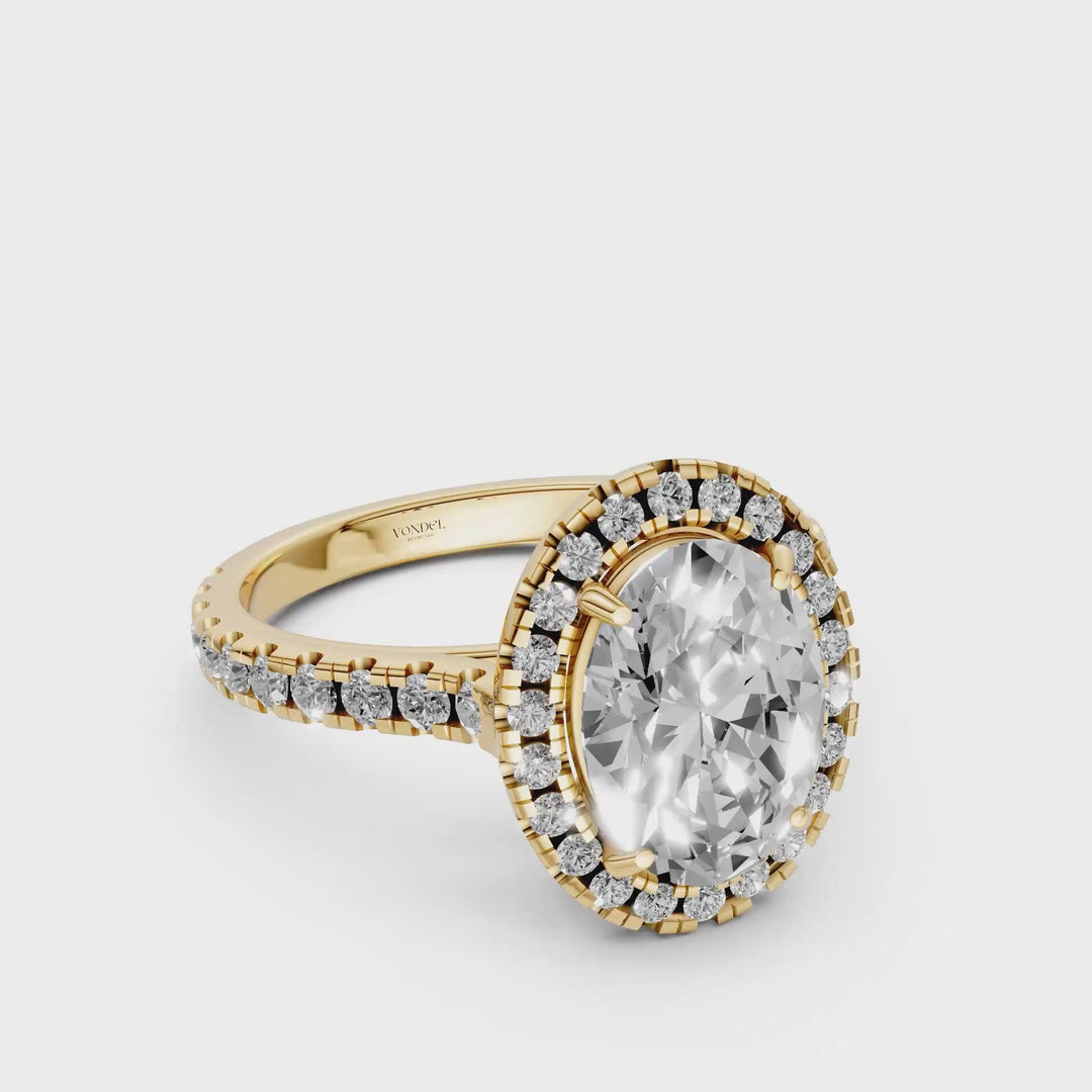 Oval Halo Ring with Pave Band - 18K White Gold - 2.61 ct