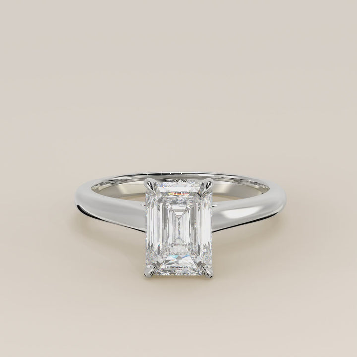 Verlovingsring emerald lab grown diamant met cathedral setting, witgoud