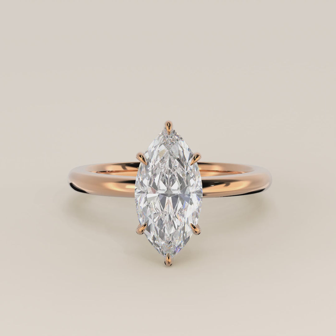 Verlovingsring marquise lab grown diamant met hidden halo, rosegoud