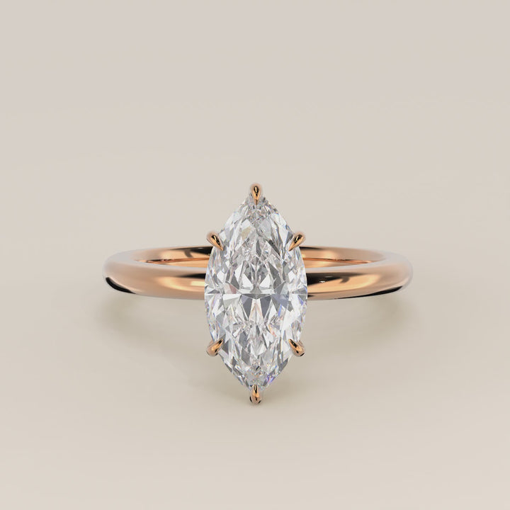 Verlovingsring marquise lab grown diamant met hidden halo, rosegoud