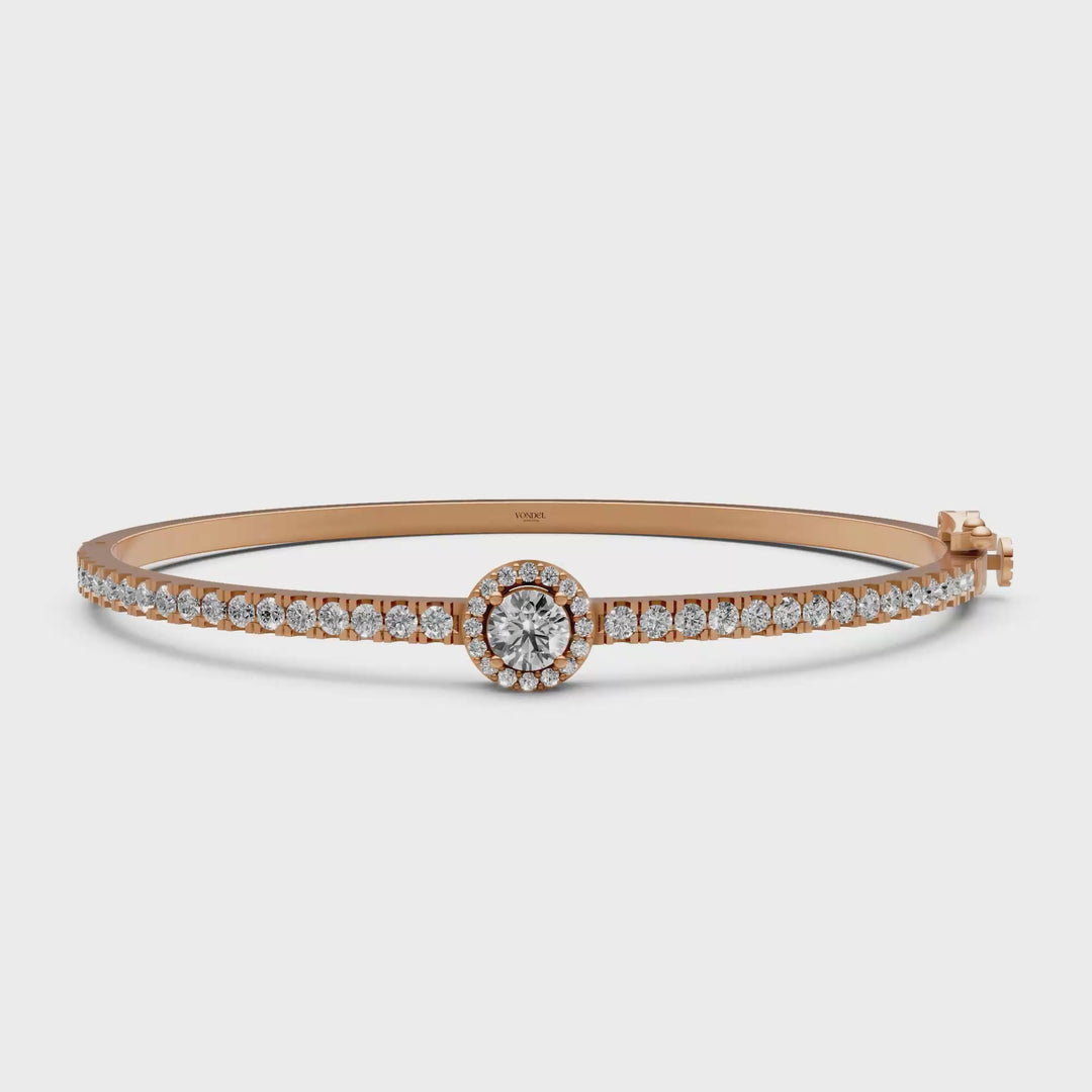Bangle met Pave en Rond Briljant Halo - 18k Geelgoud - 1,86 ct