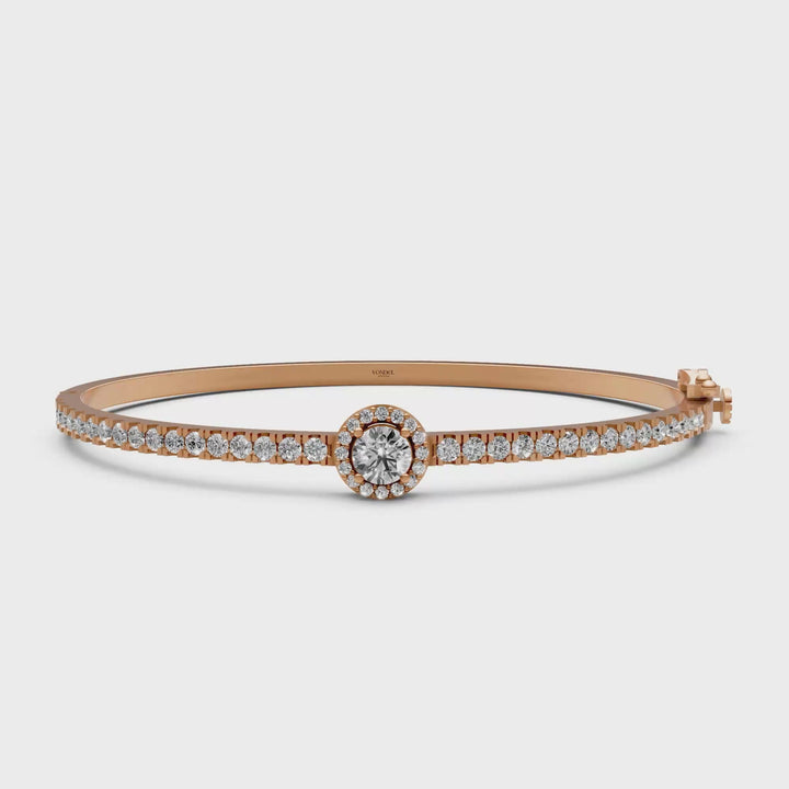 Bangle met Pave en Rond Briljant Halo - 18k Geelgoud - 1,86 ct