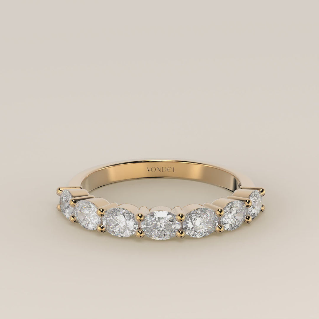 Rijring ovaal lab grown diamant east to west half gezet, geelgoud