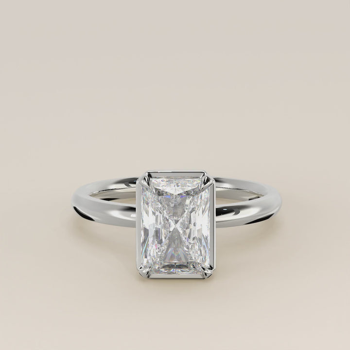 Belle - Radiant Lab Grown Diamond Ring Solitair with Faux Bezel Setting