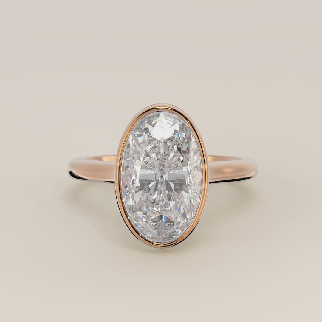 Zaar - Oval Lab Grown Diamond Ring Solitair with Bezel Setting, Cathedral Setting and Hidden Halo