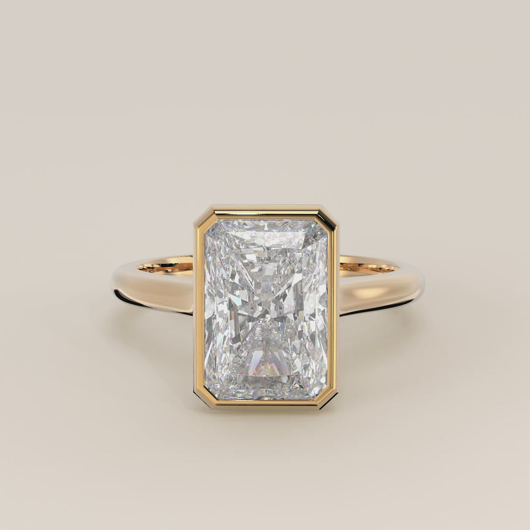 Zaar - Radiant Lab Grown Diamond Ring Solitair with Bezel Setting, Cathedral Setting and Hidden Halo