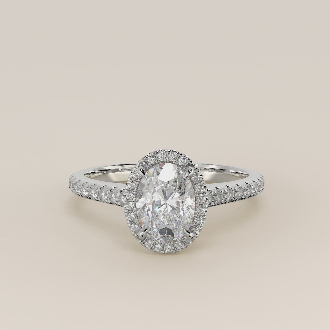 Rosie - Oval Halo Lab Grown Diamond Ring with Pave Band