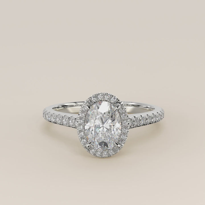 Rosie - Oval Halo Lab Grown Diamond Ring with Pave Band