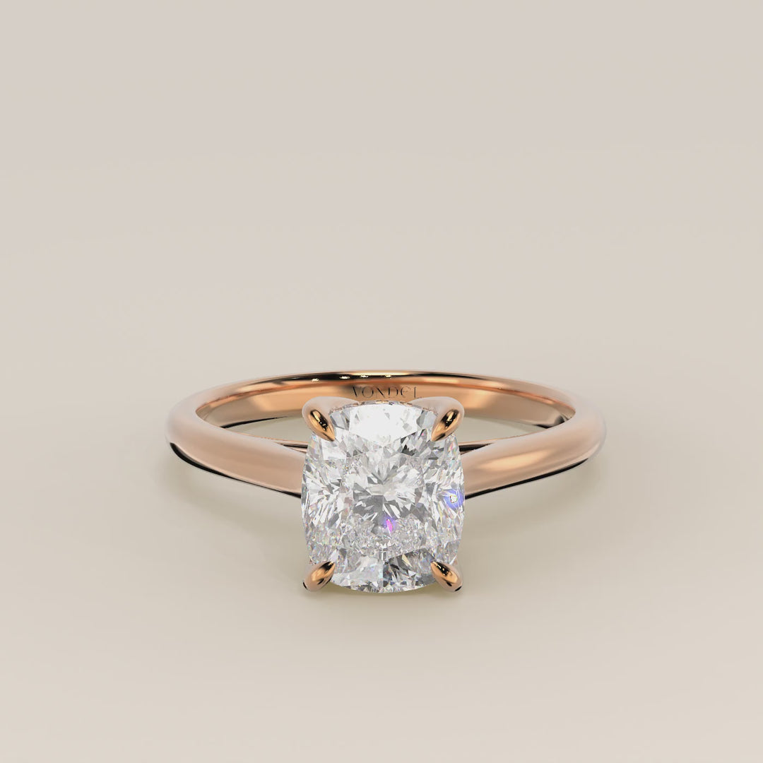 Verlovingsring elongated cushion lab grown diamant met petal prongs en hidden halo, rosegoud