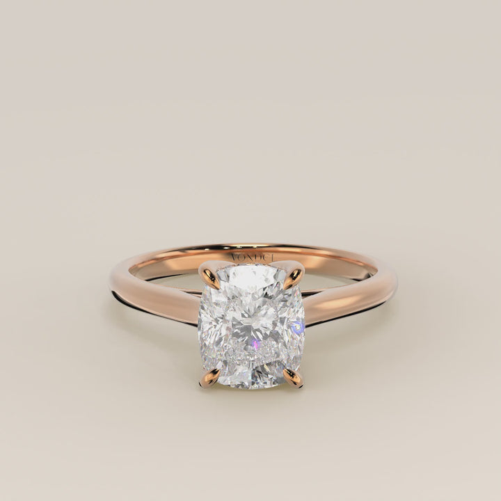 Verlovingsring elongated cushion lab grown diamant met petal prongs en hidden halo, rosegoud