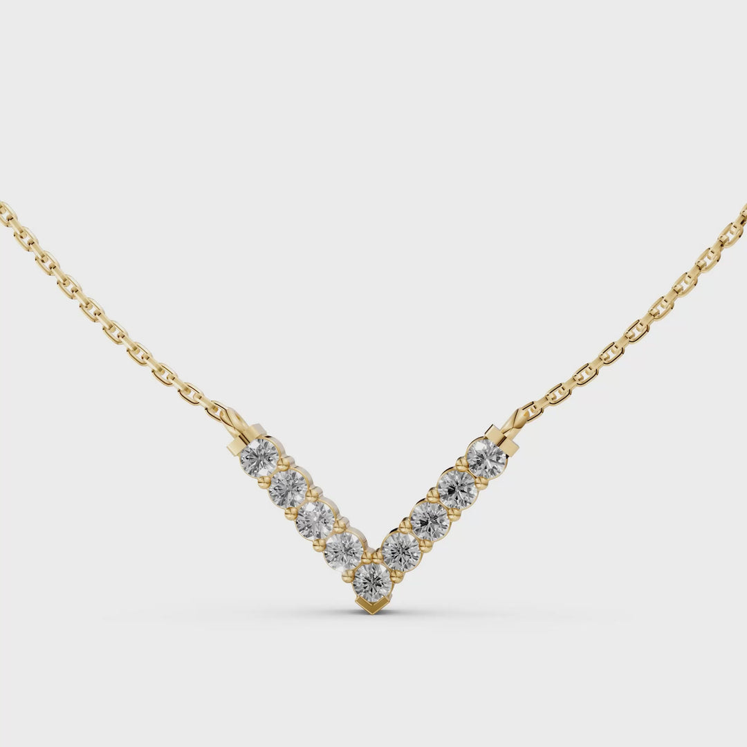V Pendant Ketting met Pave - 18K Goud - 0,31 ct