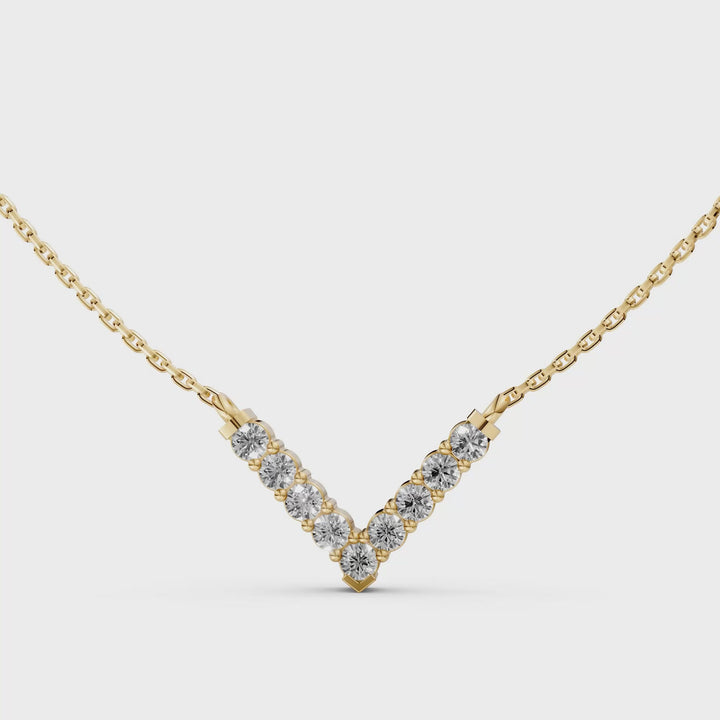V Pendant Ketting met Pave - 18K Goud - 0,31 ct