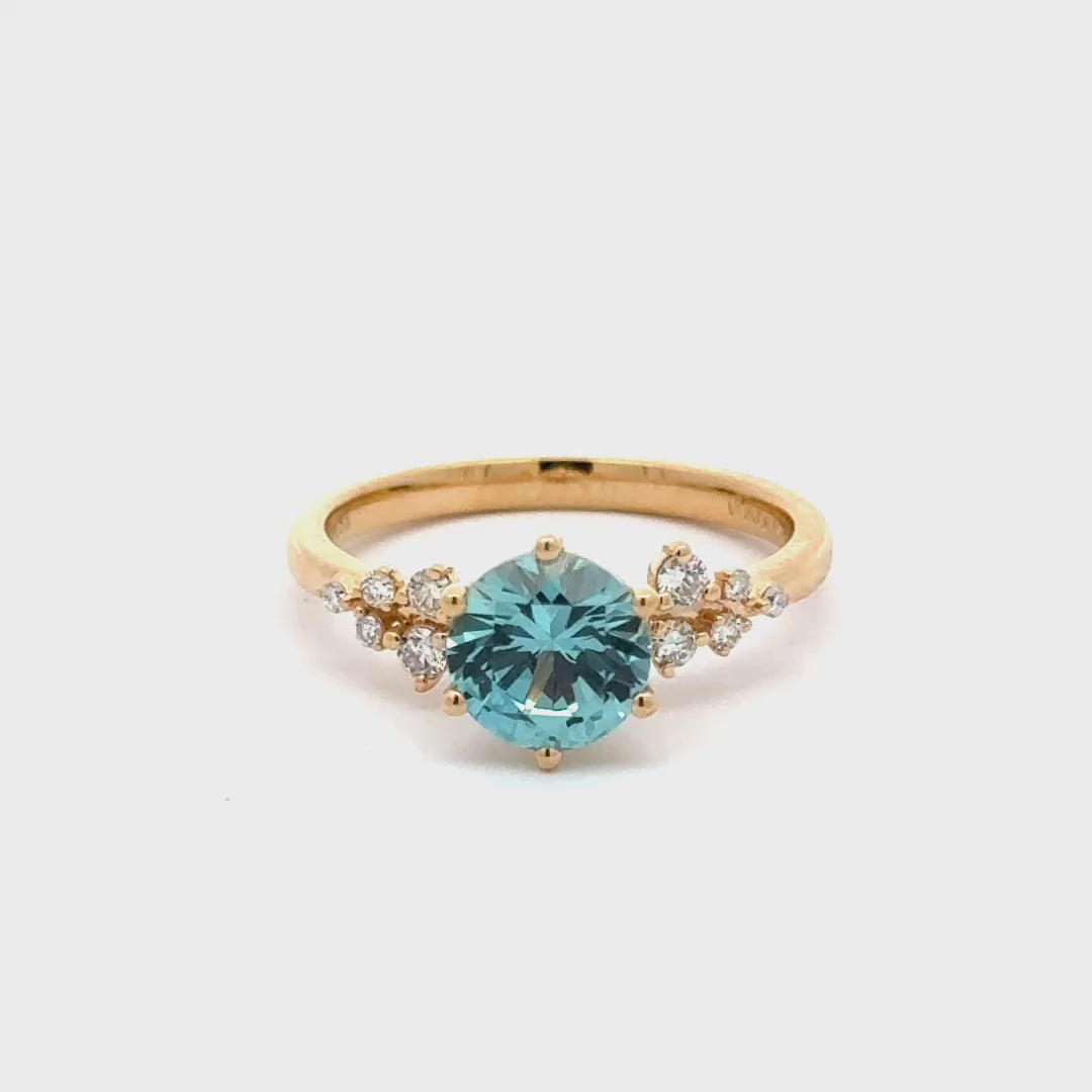 Light Blue Sapphire 1,5 ct Rond Ring met Aanschuifring Set Diamant Snowdrift   - 18K Geelgoud