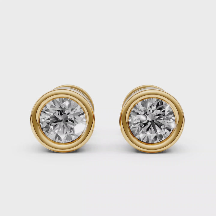 Rond Briljant Bezel Stud Oorbellen - 18K Geelgoud - 1,07 ct