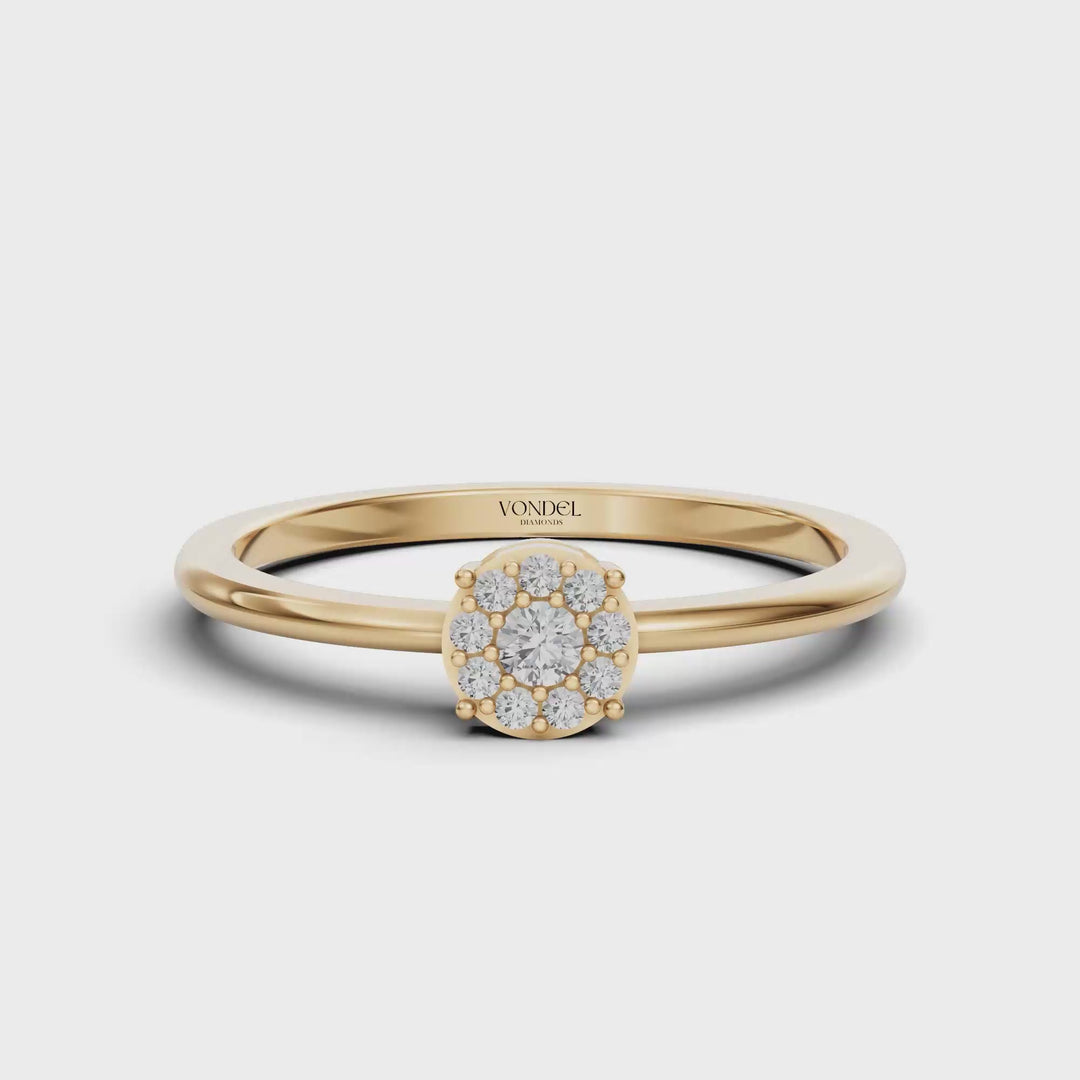 Fijne Ring met Pavé Rondje - 18K Goud - 0,08 ct