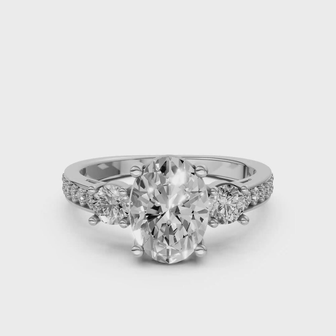 Oval Trilogy Ring met Pave Band - 2,6 ct