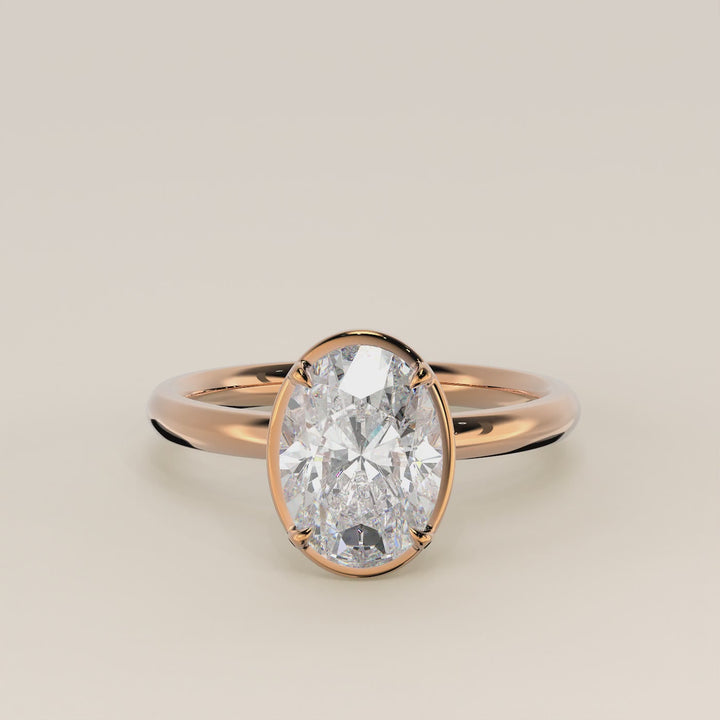 Belle - Oval Lab Grown Diamond Ring Solitair with Faux Bezel Setting