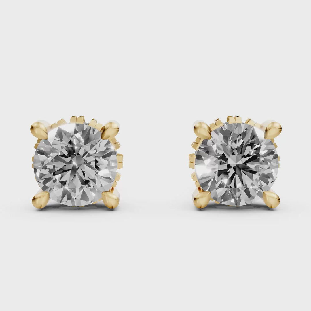 Rond Briljant Stud Oorbellen met Hidden Halo - 18K Geelgoud - 1,11 ct