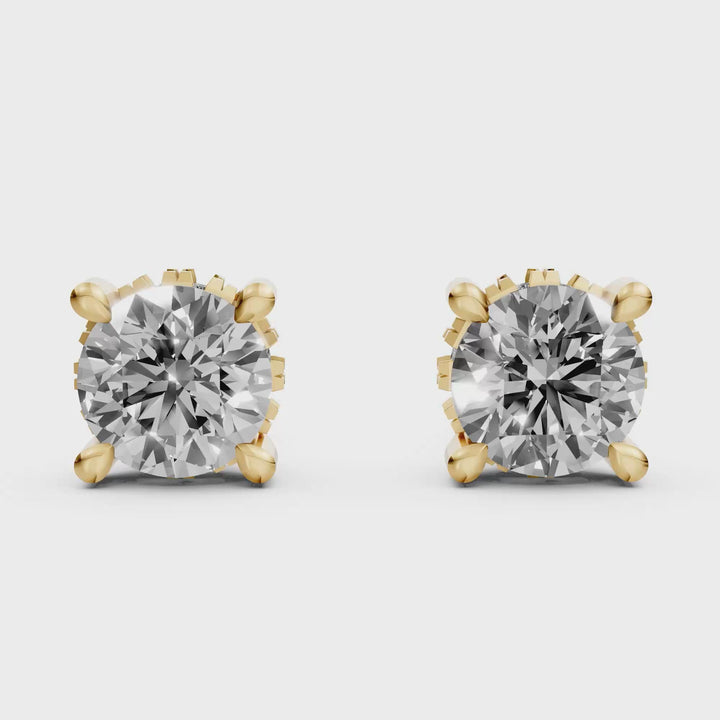 Rond Briljant Stud Oorbellen met Hidden Halo - 18K Geelgoud - 1,11 ct