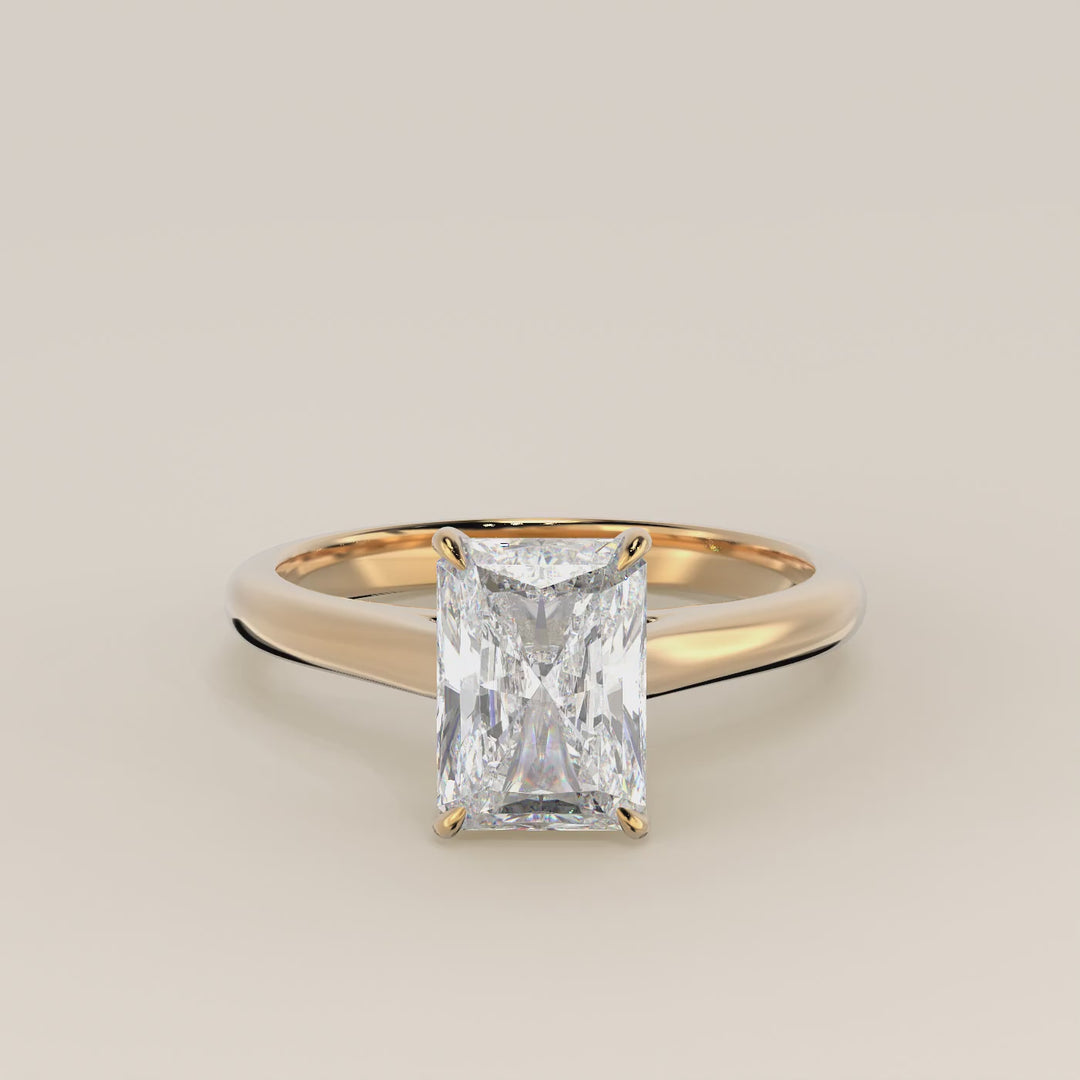 Verlovingsring radiant lab grown diamant met cathedral setting, geelgoud