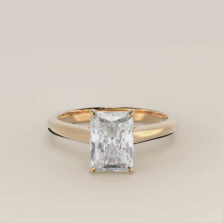 Verlovingsring radiant lab grown diamant met cathedral setting, geelgoud