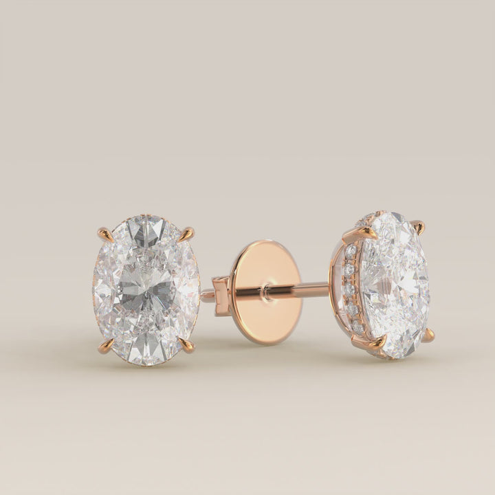 Stud oorbellen ovaal lab grown diamant met hidden halo, rosegoud