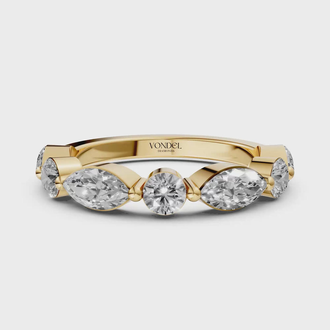 Rijring half gezet met Maquise en ronde briljanten - 18K Geelgoud - 1.07 ct