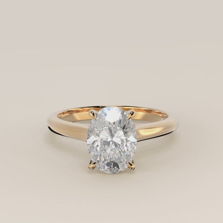 Mia oval lab grown diamond ring with cathedral setting and hidden halo