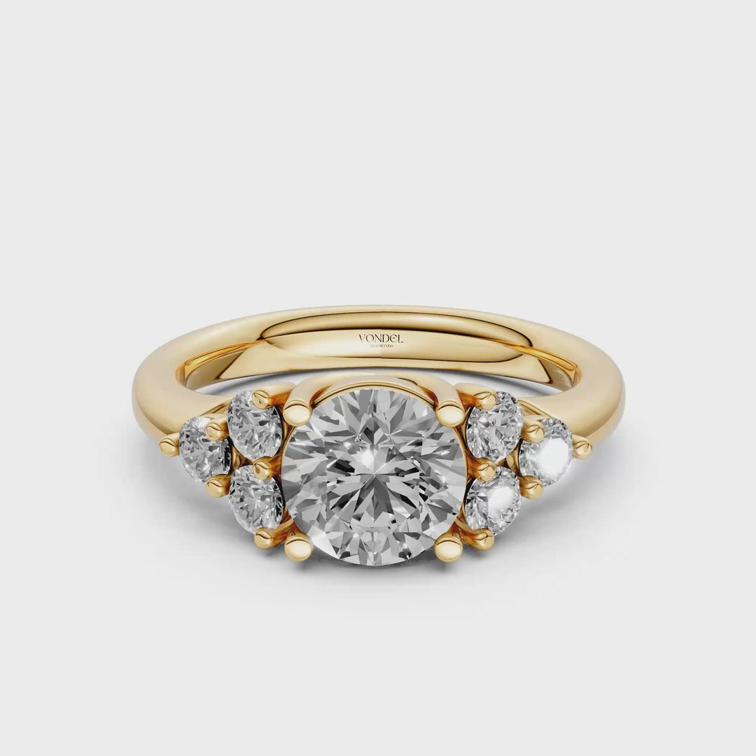 Rond Briljant met zijstenen Ring - 18K Geelgoud - 1,33 ct