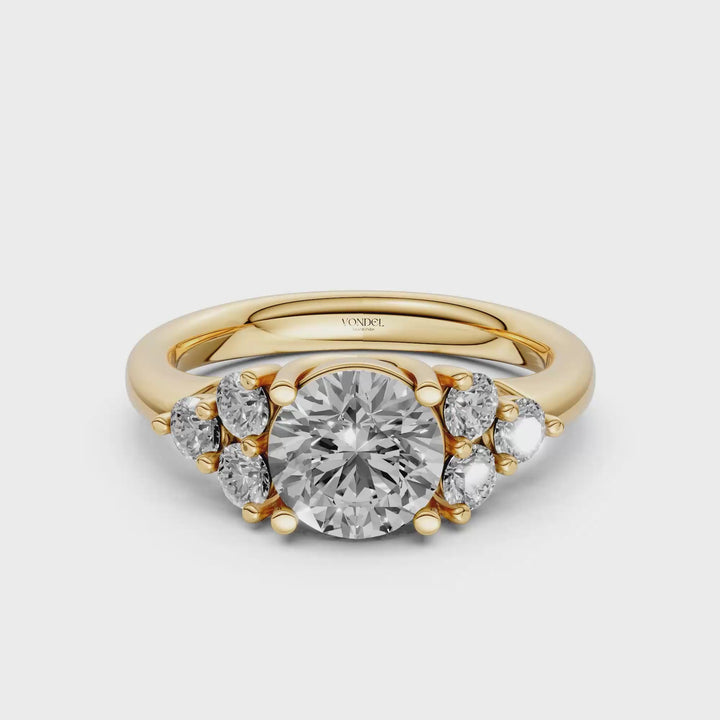 Rond Briljant met zijstenen Ring - 18K Geelgoud - 1,33 ct
